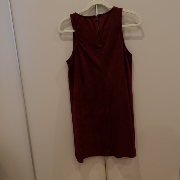 Love Riche Burgundy Suede Dress w/ Front Cut Out - Picture 4 of 5